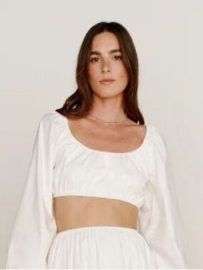REFORMATION- Women's Cropped White Long Puffy Sleeve Top Size Medium